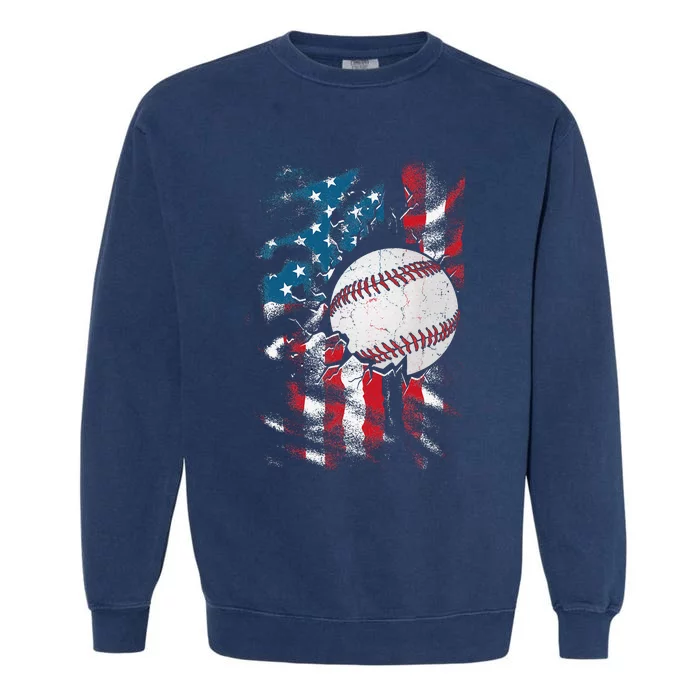 American Flag Patriotic Baseball 4th Of July USA Garment-Dyed Sweatshirt