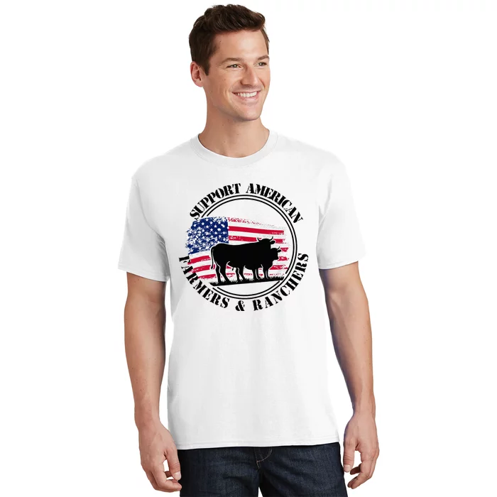 American Flag Patriotic Support American Farmers & Ranchers T-Shirt