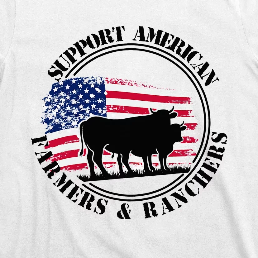 American Flag Patriotic Support American Farmers & Ranchers T-Shirt