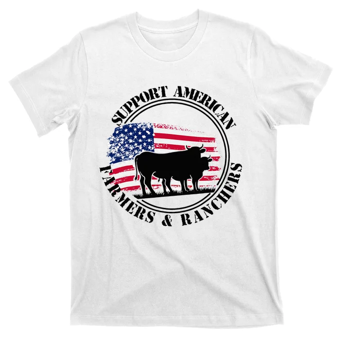 American Flag Patriotic Support American Farmers & Ranchers T-Shirt