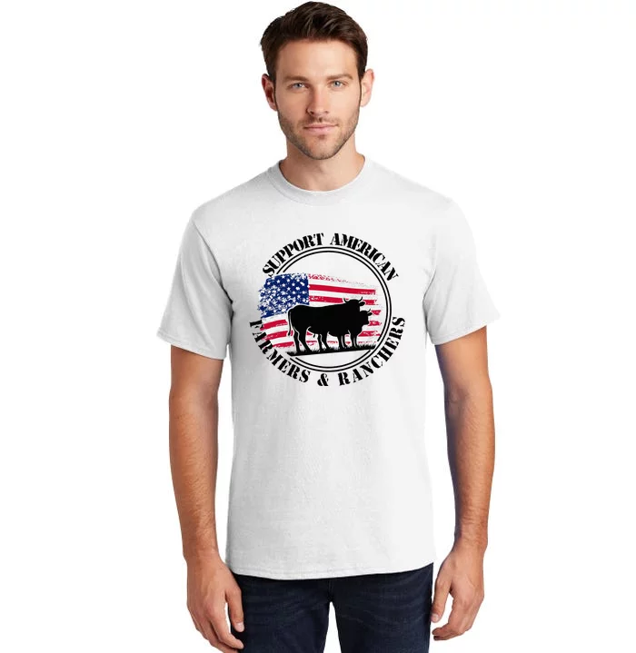 American Flag Patriotic Support American Farmers & Ranchers Tall T-Shirt