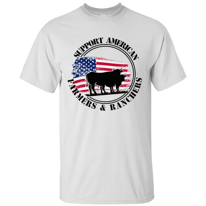 American Flag Patriotic Support American Farmers & Ranchers Tall T-Shirt