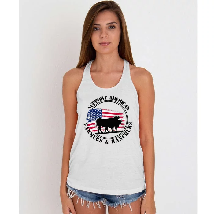 American Flag Patriotic Support American Farmers & Ranchers Women's Knotted Racerback Tank