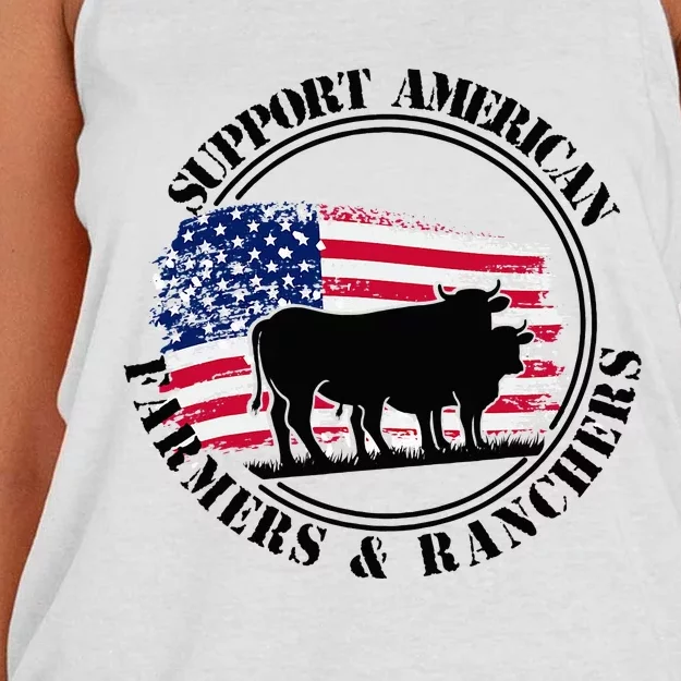 American Flag Patriotic Support American Farmers & Ranchers Women's Knotted Racerback Tank