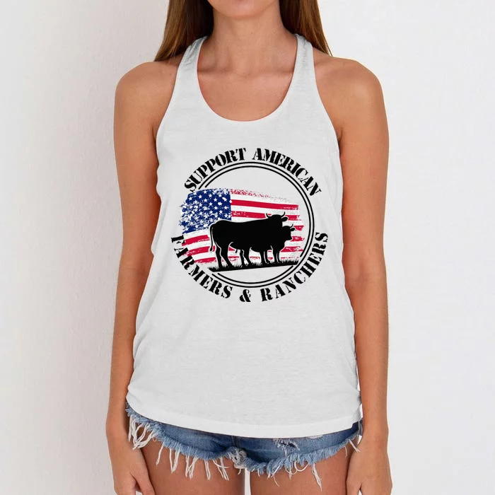 American Flag Patriotic Support American Farmers & Ranchers Women's Knotted Racerback Tank