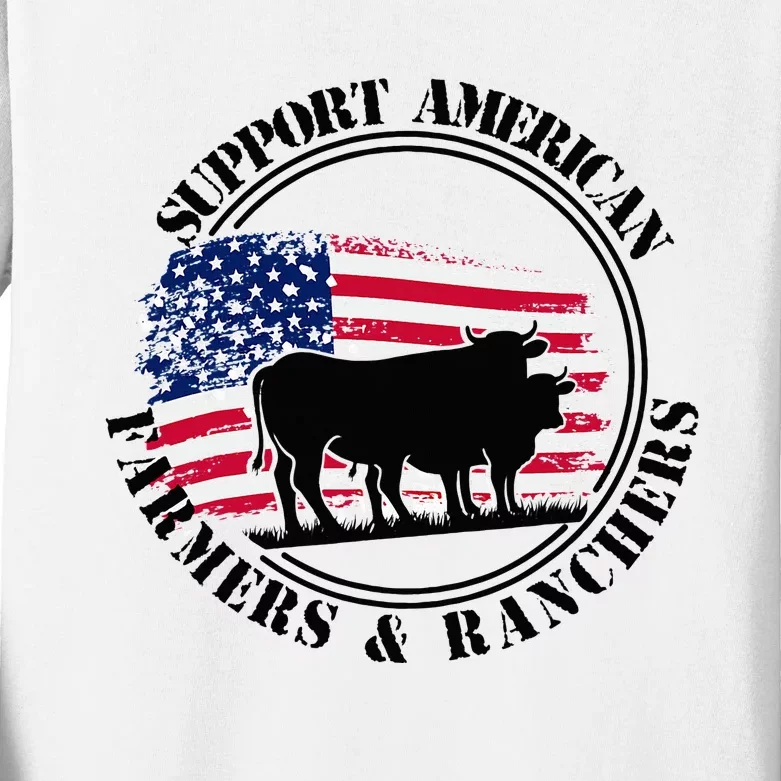 American Flag Patriotic Support American Farmers & Ranchers Kids Long Sleeve Shirt