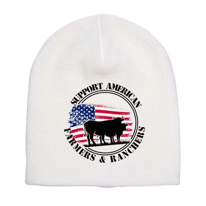 American Flag Patriotic Support American Farmers & Ranchers Short Acrylic Beanie