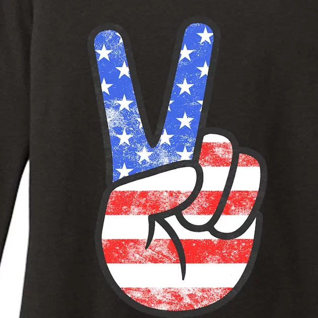 American Flag Peace Sign Hand Fourth Of July Gift Womens CVC Long Sleeve Shirt