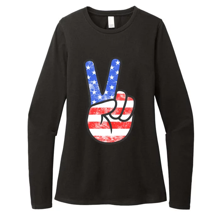 American Flag Peace Sign Hand Fourth Of July Gift Womens CVC Long Sleeve Shirt