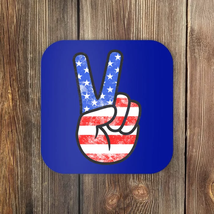 American Flag Peace Sign Hand Fourth Of July Gift Coaster