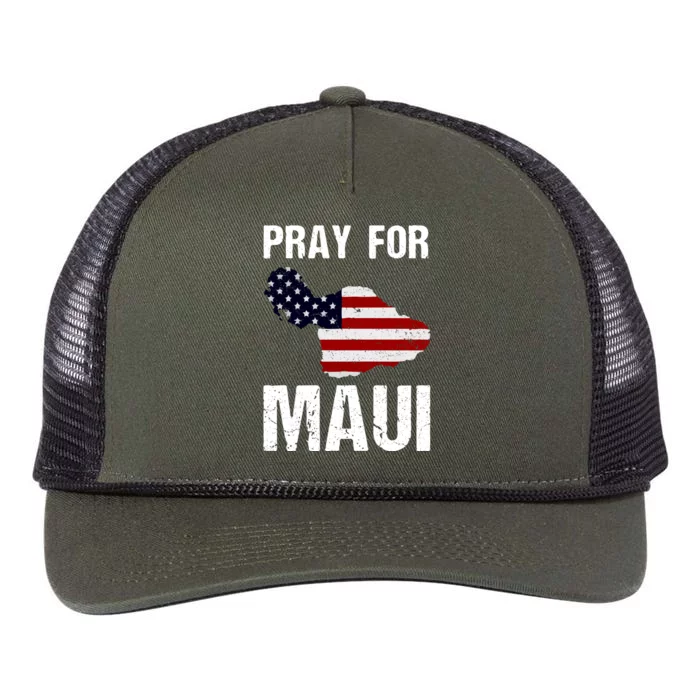 American Flag Pray For Maui Hawaii Support Gift Retro Rope Trucker Hat Cap