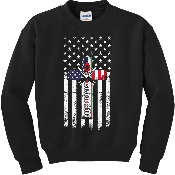 American Flag Phlebotomy Phlebotomist Cross Blood Gift Kids Sweatshirt