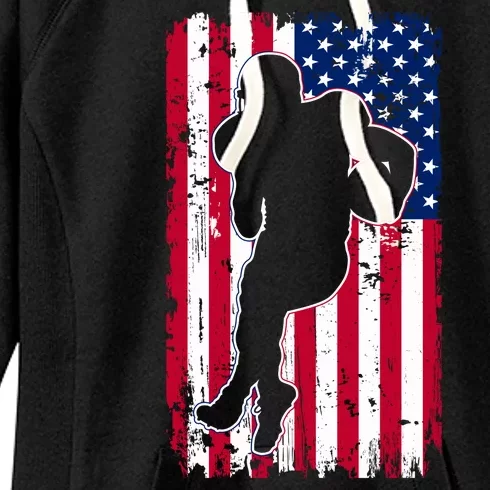 American Football Player Distressed USA Flag Women's Fleece Hoodie