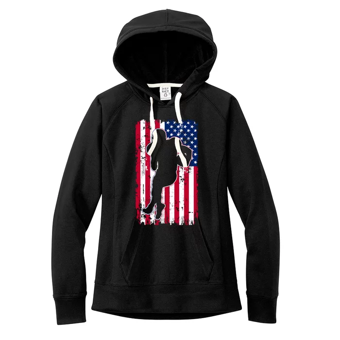 American Football Player Distressed USA Flag Women's Fleece Hoodie