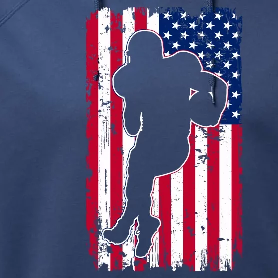 American Football Player Distressed USA Flag Performance Fleece Hoodie