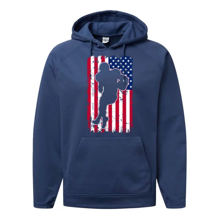 American Football Player Distressed USA Flag Performance Fleece Hoodie