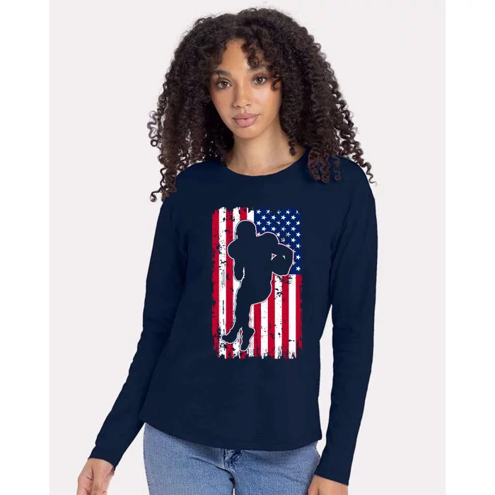 American Football Player Distressed USA Flag Womens Cotton Relaxed Long Sleeve T-Shirt