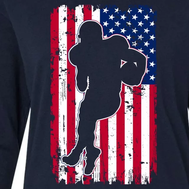 American Football Player Distressed USA Flag Womens Cotton Relaxed Long Sleeve T-Shirt