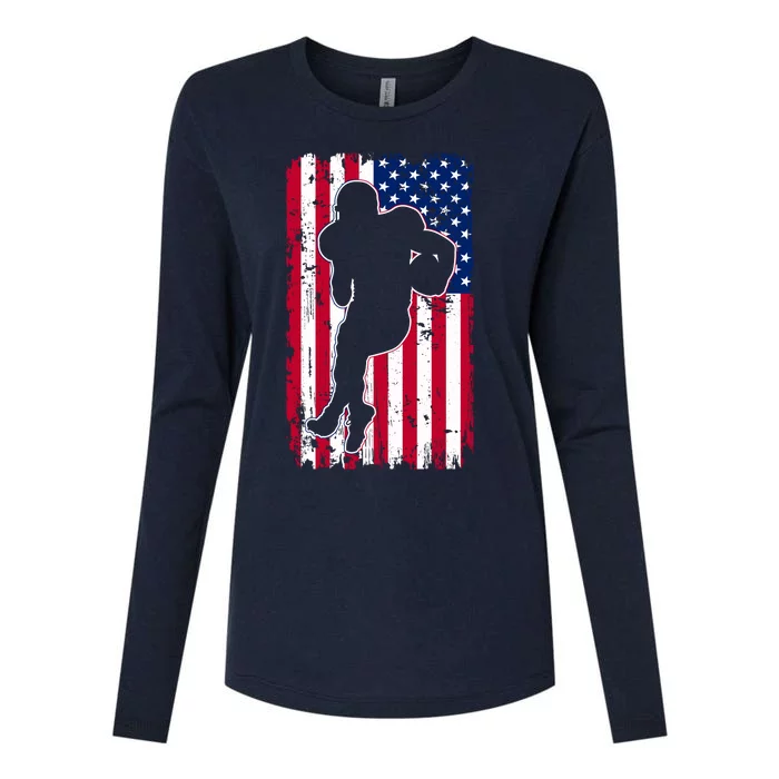 American Football Player Distressed USA Flag Womens Cotton Relaxed Long Sleeve T-Shirt