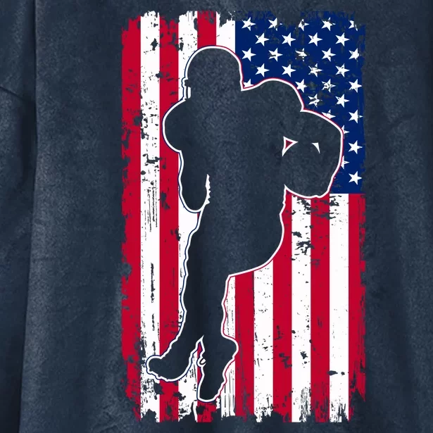 American Football Player Distressed USA Flag Hooded Wearable Blanket