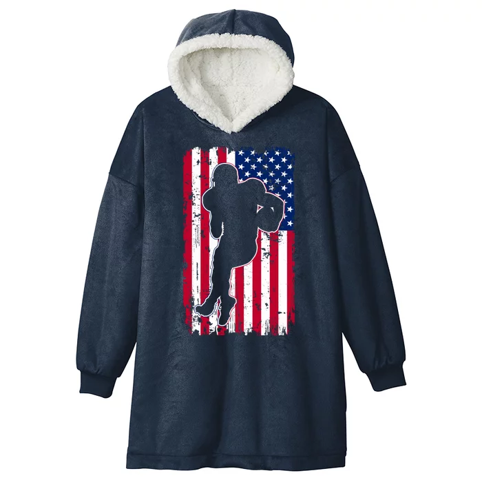 American Football Player Distressed USA Flag Hooded Wearable Blanket