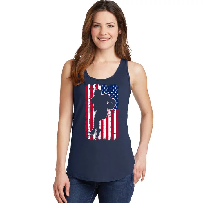 American Football Player Distressed USA Flag Ladies Essential Tank