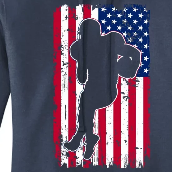 American Football Player Distressed USA Flag Women's Pullover Hoodie