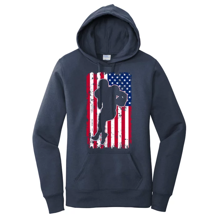 American Football Player Distressed USA Flag Women's Pullover Hoodie