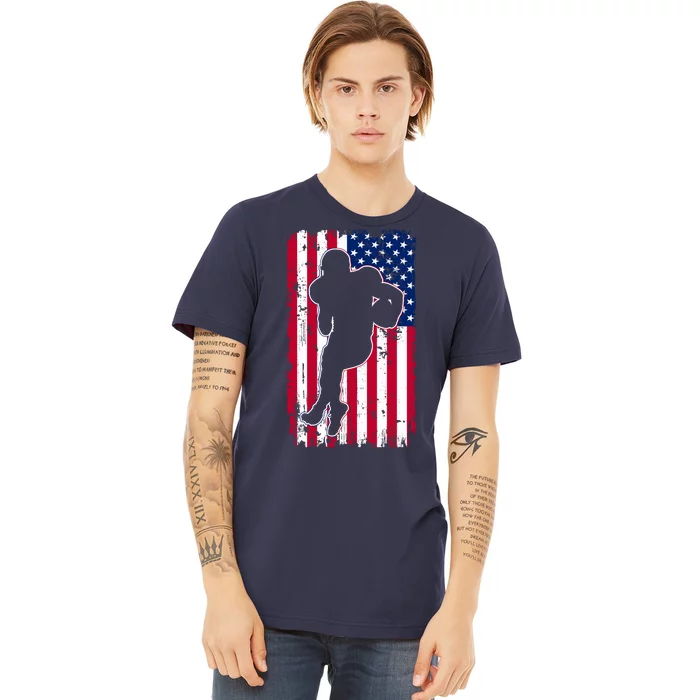 American Football Player Distressed USA Flag Premium T-Shirt