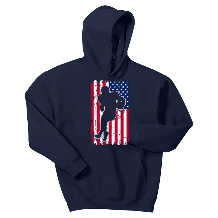 American Football Player Distressed USA Flag Kids Hoodie