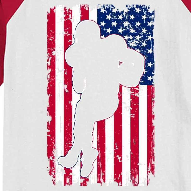 American Football Player Distressed USA Flag Kids Colorblock Raglan Jersey