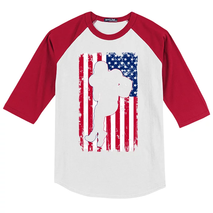 American Football Player Distressed USA Flag Kids Colorblock Raglan Jersey