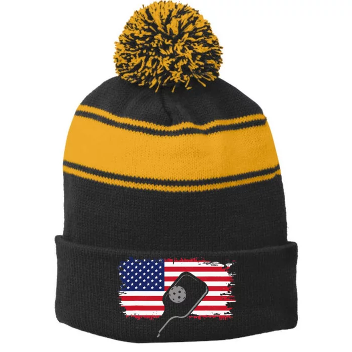 American Flag Pickleball Stripe Pom Pom Beanie