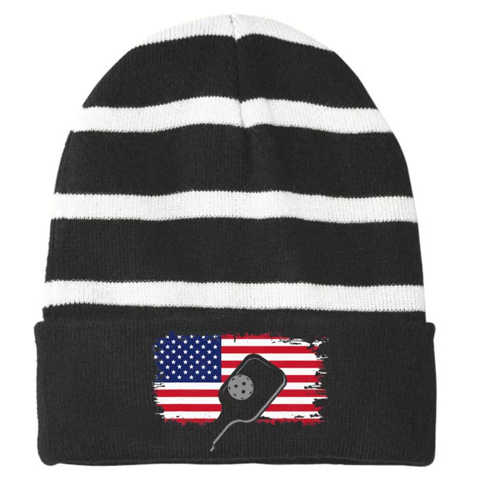 American Flag Pickleball Striped Beanie with Solid Band