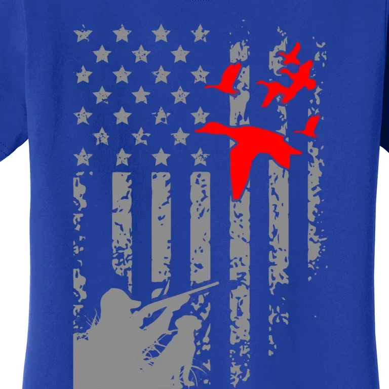 American Flag Patriotic Duck Hunting Waterfowl With Dog Gift Women's T-Shirt