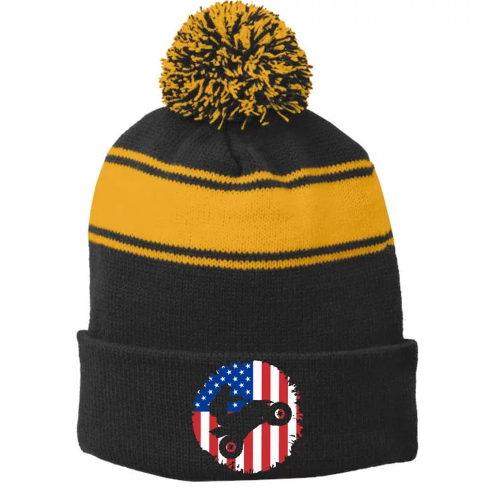 American Flag Quad Bike ATV Four Wheelers Quad Bikers Stripe Pom Pom Beanie