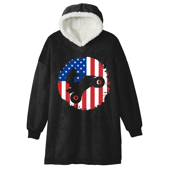 American Flag Quad Bike ATV Four Wheelers Quad Bikers Hooded Wearable Blanket