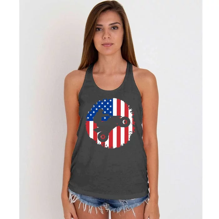 American Flag Quad Bike ATV Four Wheelers Quad Bikers Women's Knotted Racerback Tank