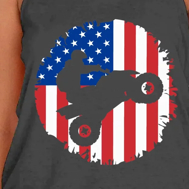 American Flag Quad Bike ATV Four Wheelers Quad Bikers Women's Knotted Racerback Tank