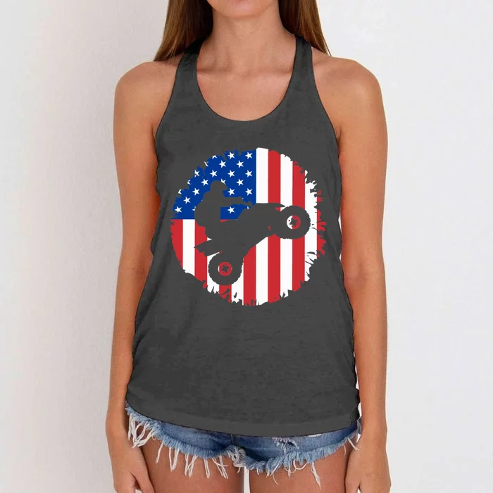 American Flag Quad Bike ATV Four Wheelers Quad Bikers Women's Knotted Racerback Tank