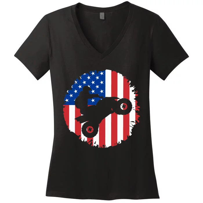 American Flag Quad Bike ATV Four Wheelers Quad Bikers Women's V-Neck T-Shirt