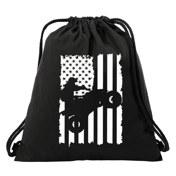 American Flag Quad Bike ATV Four Wheelers Quad Bikers Drawstring Bag