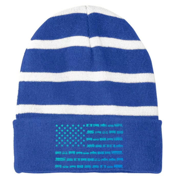 American Flag Railroad Train Conductor Gift Striped Beanie with Solid Band