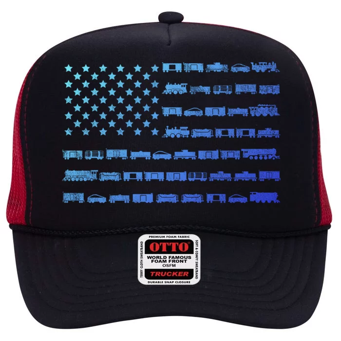 American Flag Railroad Train Conductor Gift High Crown Mesh Trucker Hat