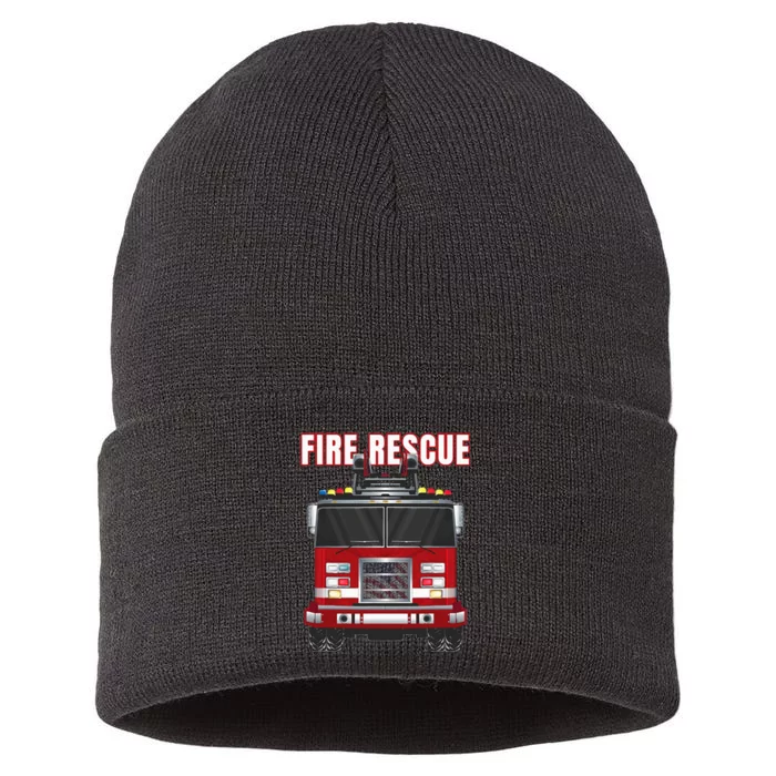 American Fire Rescue Firefighter Department Truck Fireman Sustainable Knit Beanie