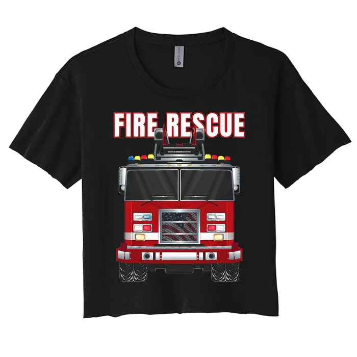 American Fire Rescue Firefighter Department Truck Fireman Women's Crop Top Tee