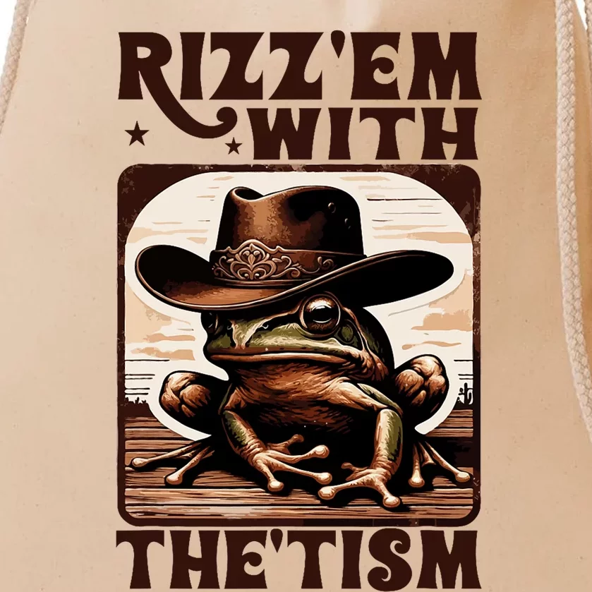 Autism Funny Rizz Em With The Tism Meme Autistic Frog Cowboy Drawstring Bag