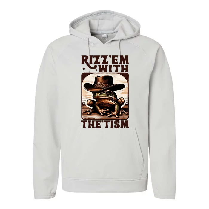 Autism Funny Rizz Em With The Tism Meme Autistic Frog Cowboy Performance Fleece Hoodie