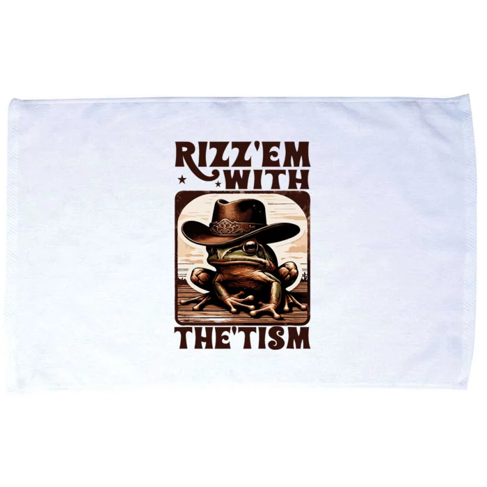 Autism Funny Rizz Em With The Tism Meme Autistic Frog Cowboy Microfiber Hand Towel