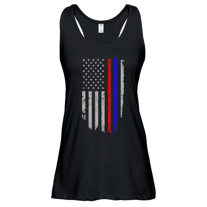 American Flag Red Blue Thin Line Apparel Firefighter Police Ladies Essential Flowy Tank